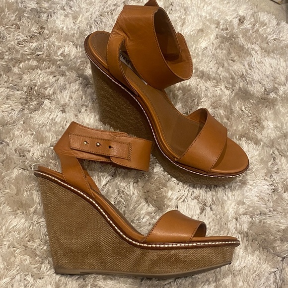Steve Madden Camel/Tan leather Wedge platform Sandals 7.5 - Picture 1 of 9
